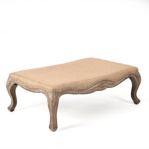 Zentique Belmont Ottoman with Solid Oak Frame and Textured Linen Blend Top — Versatile Seating, Footrest, Table Limed Grey Oak, Hemp Linen, Burlap CFH111-O E272 Jute H009