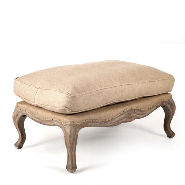 Zentique Belmont Ottoman with Solid Oak Frame and Textured Linen Blend Top — Versatile Seating, Footrest, Table Limed Grey Oak, Hemp Linen, Burlap CFH111-O E272 Jute H009