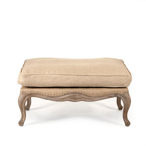 Zentique Belmont Ottoman with Solid Oak Frame and Textured Linen Blend Top — Versatile Seating, Footrest, Table Limed Grey Oak, Hemp Linen, Burlap CFH111-O E272 Jute H009