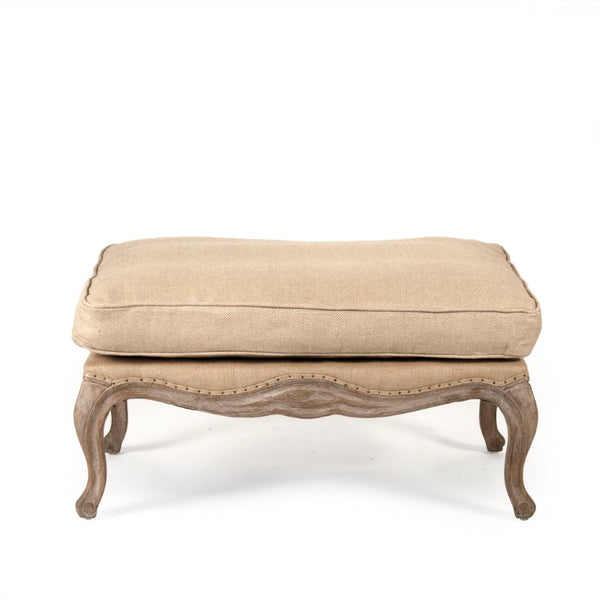 Zentique Belmont Ottoman with Solid Oak Frame and Textured Linen Blend Top — Versatile Seating, Footrest, Table Limed Grey Oak, Hemp Linen, Burlap CFH111-O E272 Jute H009