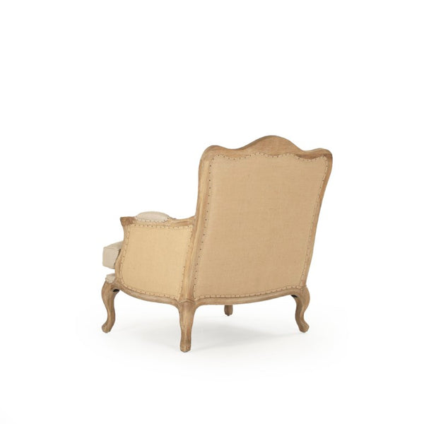 Zentique Belmont Club Chair with Solid Oak Frame, Linen-Blend Upholstery, Supportive Foam Comfort, Rustic Elegance Limed Grey Oak, Natural Linen/Burlap CFH111 E272 A003/Jute