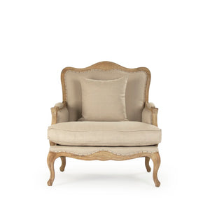 Zentique Belmont Club Chair with Solid Oak Frame, Linen-Blend Upholstery, Supportive Foam Comfort, Rustic Elegance Limed Grey Oak, Natural Linen/Burlap CFH111 E272 A003/Jute