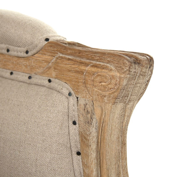 Zentique Belmont Club Chair with Solid Oak Frame, Linen-Blend Upholstery, Supportive Foam Comfort, Rustic Elegance Limed Grey Oak, Natural Linen/Burlap CFH111 E272 A003/Jute