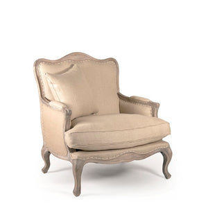 Zentique Belmont Club Chair with Solid Oak Frame, Linen-Blend Upholstery, Supportive Foam Comfort, Rustic Elegance Limed Grey Oak, Hemp Linen, Burlap CFH111 E272 Jute H009
