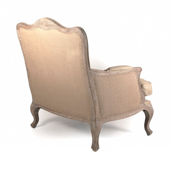 Zentique Belmont Club Chair with Solid Oak Frame, Linen-Blend Upholstery, Supportive Foam Comfort, Rustic Elegance Limed Grey Oak, Hemp Linen, Burlap CFH111 E272 Jute H009