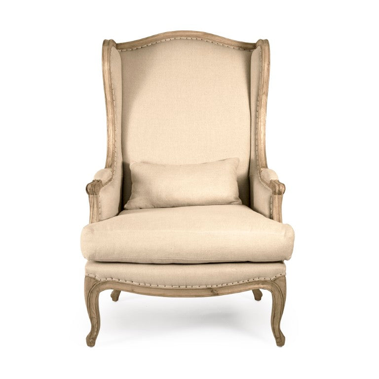 Zentique Leon Oak Linen-Burlap Chair with Cushioned Seat, Ergonomic Back & Natural Finish for Cozy Rooms CFH186 E255 Jute A003