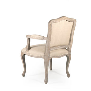 Zentique Cannes Oak Arm Chair with Breathable Linen Upholstery, Ergonomic Back & Curved Arms for Comfort (97 chars) CFH121 Arm E272 H009