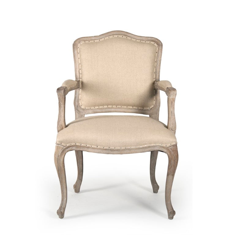 Zentique Cannes Oak Arm Chair with Breathable Linen Upholstery, Ergonomic Back & Curved Arms for Comfort (97 chars) CFH121 Arm E272 H009
