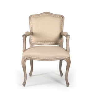 Zentique Cannes Oak Arm Chair with Breathable Linen Upholstery, Ergonomic Back & Curved Arms for Comfort (97 chars) CFH121 Arm E272 H009