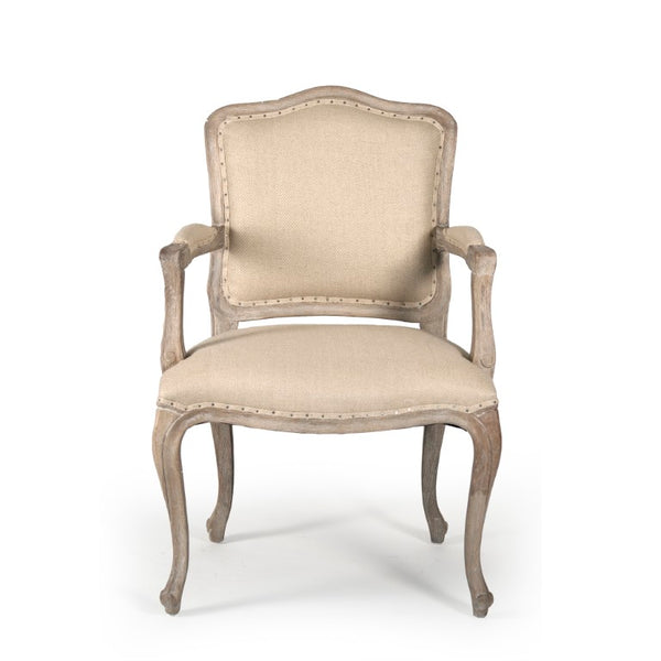 Zentique Cannes Oak Arm Chair with Breathable Linen Upholstery, Ergonomic Back & Curved Arms for Comfort (97 chars) CFH121 Arm E272 H009