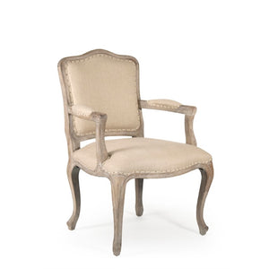 Zentique Cannes Oak Arm Chair with Breathable Linen Upholstery, Ergonomic Back & Curved Arms for Comfort (97 chars) CFH121 Arm E272 H009
