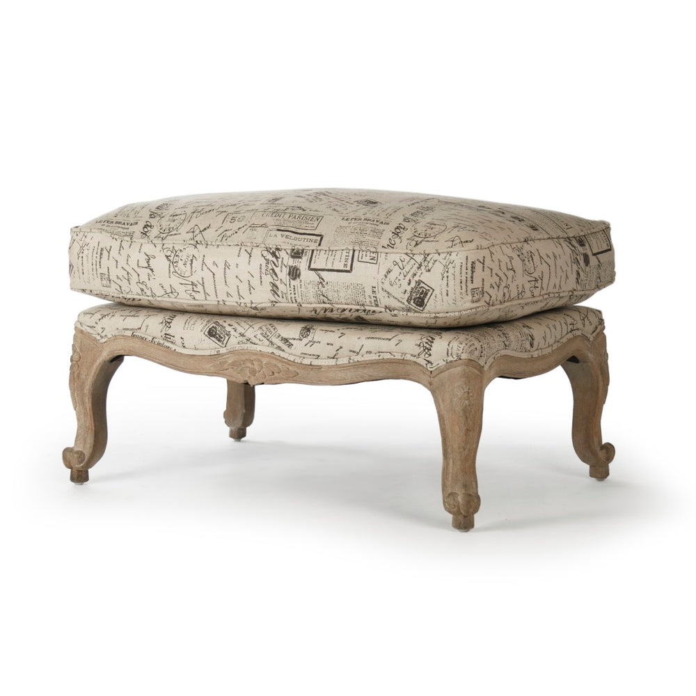 Zentique Paris Ottoman - Exquisite Limed Grey Oak With Linen Upholstery For Cozy Elegance & Versatile Style Limed Grey Oak,Natural Linen With Brown Prints Oak,Linen Cfh124-o E272 #41
