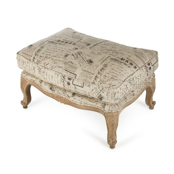 Zentique Paris Ottoman Solid Oak Frame Linen Upholstery — Versatile Footrest, Extra Seating & Timeless Accent (98) CFH124-O E272 #41
