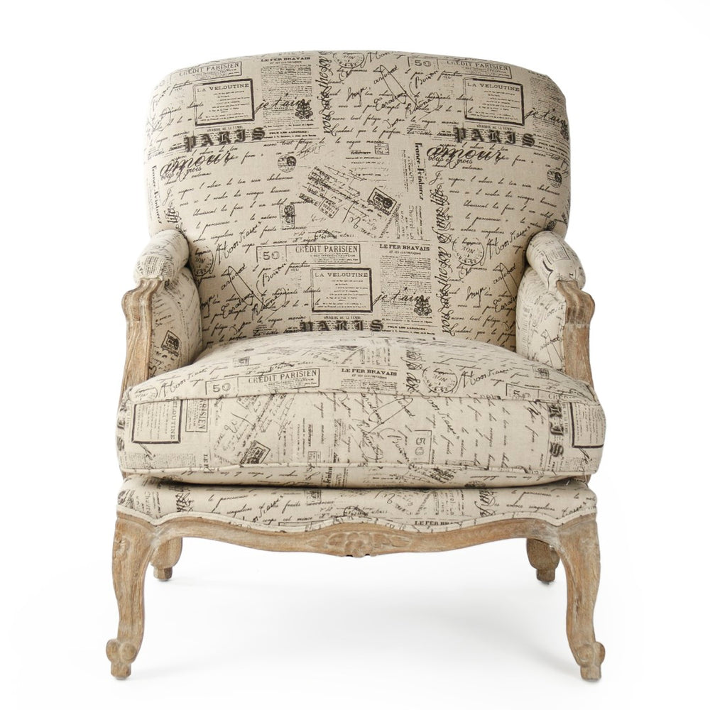 Zentique Paris Club Chair - Elegant Limed Grey Oak Design With Natural Linen Upholstery For Timeless Comfort Limed Grey Oak,Natural Linen With Brown Prints Oak,Linen Cfh124 E272 #41