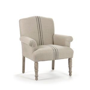 Zentique Rana Club Chair with Solid Oak Frame and Premium Linen Upholstery for Timeless Comfort and Style Limed Grey Oak, Natural Linen with Blue Stripe CFH132 E272 Blue Stripe