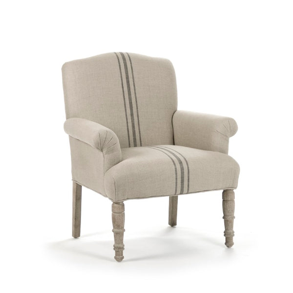 Zentique Rana Club Chair with Solid Oak Frame and Premium Linen Upholstery for Timeless Comfort and Style Limed Grey Oak, Natural Linen with Blue Stripe CFH132 E272 Blue Stripe