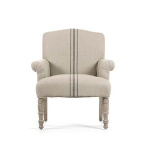 Zentique Rana Club Chair with Solid Oak Frame and Premium Linen Upholstery for Timeless Comfort and Style Limed Grey Oak, Natural Linen with Blue Stripe CFH132 E272 Blue Stripe
