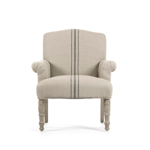 Zentique Rana Club Chair with Solid Oak Frame and Premium Linen Upholstery for Timeless Comfort and Style Limed Grey Oak, Natural Linen with Blue Stripe CFH132 E272 Blue Stripe