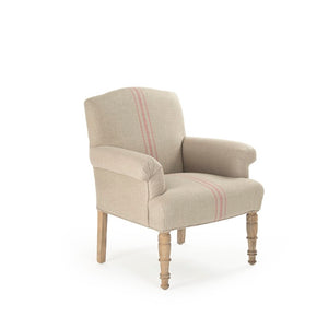 Zentique Rana Club Chair with Solid Oak Frame and Premium Linen Upholstery for Timeless Comfort and Style Limed Grey Oak, Khaki Linen with Red Stripe CFH132 E272 Red Stripe