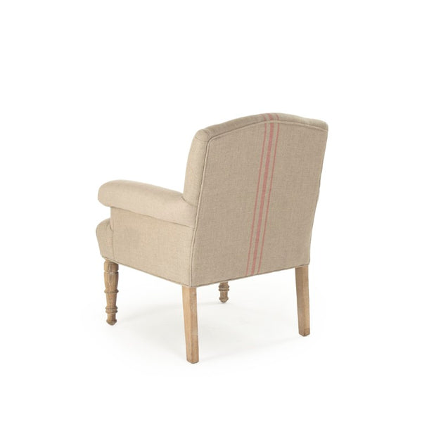 Zentique Rana Club Chair with Solid Oak Frame and Premium Linen Upholstery for Timeless Comfort and Style Limed Grey Oak, Khaki Linen with Red Stripe CFH132 E272 Red Stripe