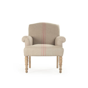 Zentique Rana Club Chair with Solid Oak Frame and Premium Linen Upholstery for Timeless Comfort and Style Limed Grey Oak, Khaki Linen with Red Stripe CFH132 E272 Red Stripe