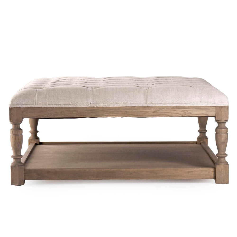 Square Tufted Ottoman Reclaimed Oak, Cream Natural Linen CFH136 E255-3 A015-A Zentique