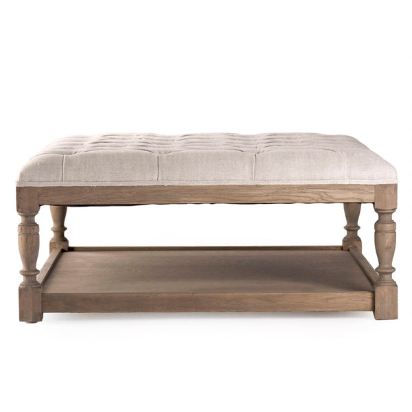 Square Tufted Ottoman Reclaimed Oak, Cream Natural Linen CFH136 E255-3 A015-A Zentique