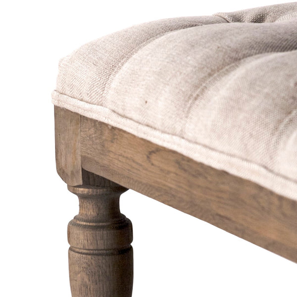 Square Tufted Ottoman Reclaimed Oak, Cream Natural Linen CFH136 E255-3 A015-A Zentique