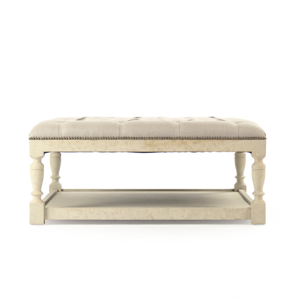Square Tufted Ottoman Distressed Ivory Birch, Natural Linen CFH136-Z 309 A003 Zentique