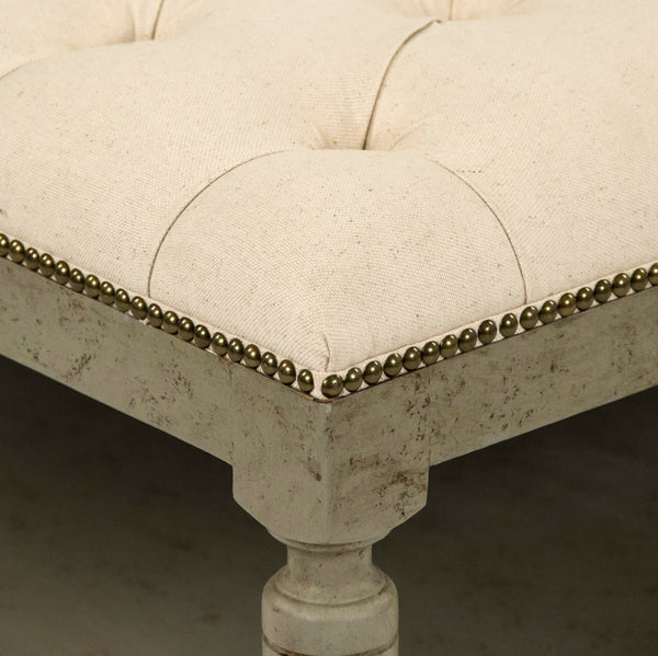 Square Tufted Ottoman Faux Olive Green Birch, Cream Linen CFH136-Z 432 C020 Zentique