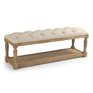 Rectangular Tufted Bench Limed Grey Oak, Cream Natural Linen CFH136 E272 A015-A BENCH Zentique