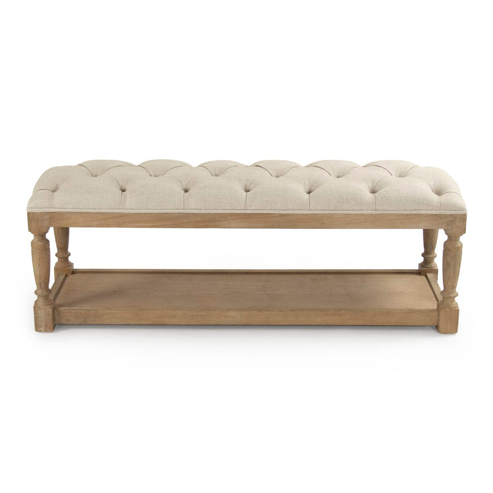 Rectangular Tufted Bench Limed Grey Oak, Cream Natural Linen CFH136 E272 A015-A BENCH Zentique