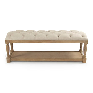 Rectangular Tufted Bench Limed Grey Oak, Cream Natural Linen CFH136 E272 A015-A BENCH Zentique