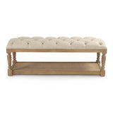 Rectangular Tufted Bench Limed Grey Oak, Cream Natural Linen CFH136 E272 A015-A BENCH Zentique