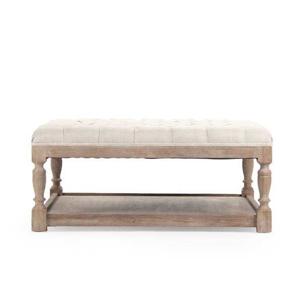 Square Tufted Ottoman Limed Grey Oak, Cream Natural Linen CFH136-Z E272 A015-A Zentique