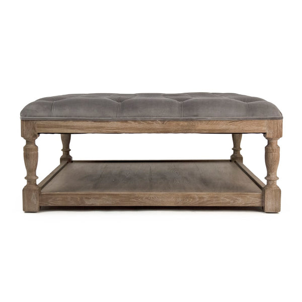 Square Tufted Ottoman Limed Grey Oak, Grey Velvet CFH136-Z E272 V072 Zentique