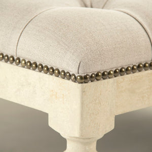 Zentique Square Tufted Ottoman with Solid Birch Frame, Linen Upholstery, Versatile Seating & Coffee Table Alternative Distressed Ivory Birch, Natural Linen CFH136-Z 309 A003