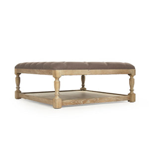 Zentique Square Tufted Ottoman: Linen-Upheld Button Top with Solid Oak Legs for Seating, Footrest, Versatile Surface Limed Grey Oak, Aubergine Linen CFH136-Z E272 A008