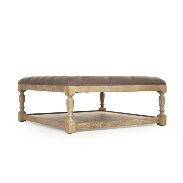 Zentique Square Tufted Ottoman: Linen-Upheld Button Top with Solid Oak Legs for Seating, Footrest, Versatile Surface Limed Grey Oak, Aubergine Linen CFH136-Z E272 A008
