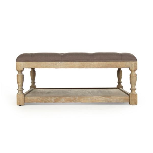 Zentique Square Tufted Ottoman: Linen-Upheld Button Top with Solid Oak Legs for Seating, Footrest, Versatile Surface Limed Grey Oak, Aubergine Linen CFH136-Z E272 A008