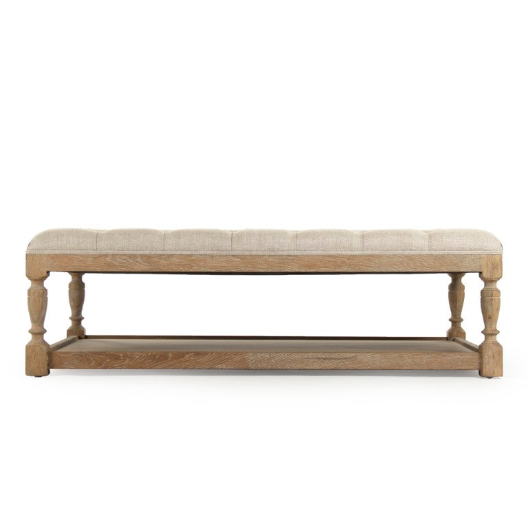 Zentique Rectangular Tufted Ottoman in Linen with Solid Oak Legs — Versatile Footrest, Seat, Coffee Table Alternative W55.25 x H17.5 x D31.5 CFH136-Z E272 A015-A Rec