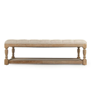 Zentique Rectangular Tufted Ottoman in Linen with Solid Oak Legs — Versatile Footrest, Seat, Coffee Table Alternative W55.25 x H17.5 x D31.5 CFH136-Z E272 A015-A Rec