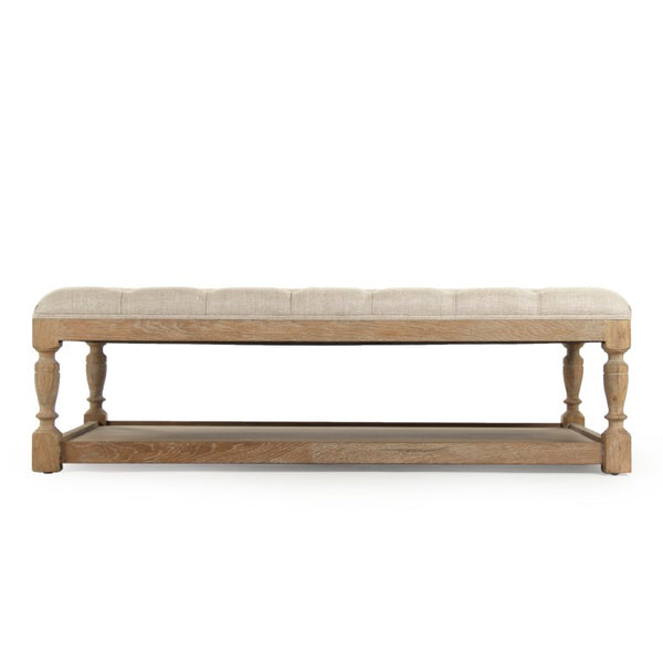Zentique Rectangular Tufted Ottoman in Linen with Solid Oak Legs — Versatile Footrest, Seat, Coffee Table Alternative W55.25 x H17.5 x D31.5 CFH136-Z E272 A015-A Rec