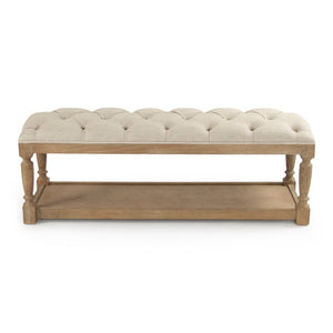 Zentique Rectangular Tufted Bench with Linen Upholstery, Oak Legs, Padded Seat & Modern-Traditional Style 94 chars CFH136 E272 A015-A BENCH