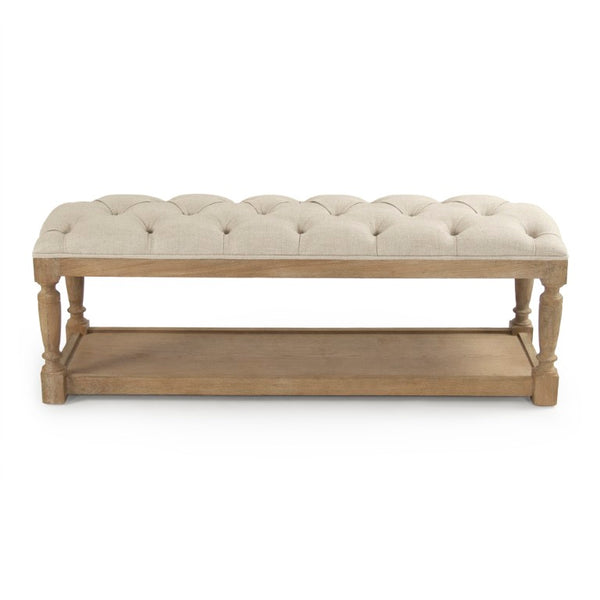 Zentique Rectangular Tufted Bench with Linen Upholstery, Oak Legs, Padded Seat & Modern-Traditional Style 94 chars CFH136 E272 A015-A BENCH