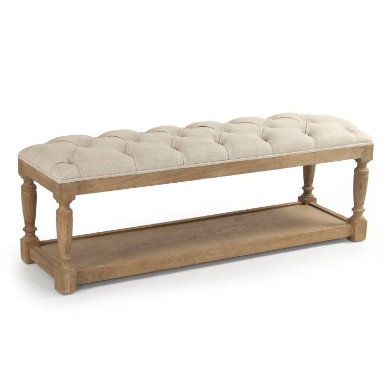 Zentique Rectangular Tufted Bench with Linen Upholstery, Oak Legs, Padded Seat & Modern-Traditional Style 94 chars CFH136 E272 A015-A BENCH