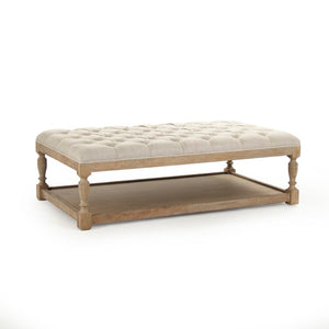 Zentique Rectangular Tufted Ottoman in Linen with Solid Oak Legs — Versatile Footrest, Seat, Coffee Table Alternative W55.25 x H17.5 x D31.5 CFH136-Z E272 A015-A Rec