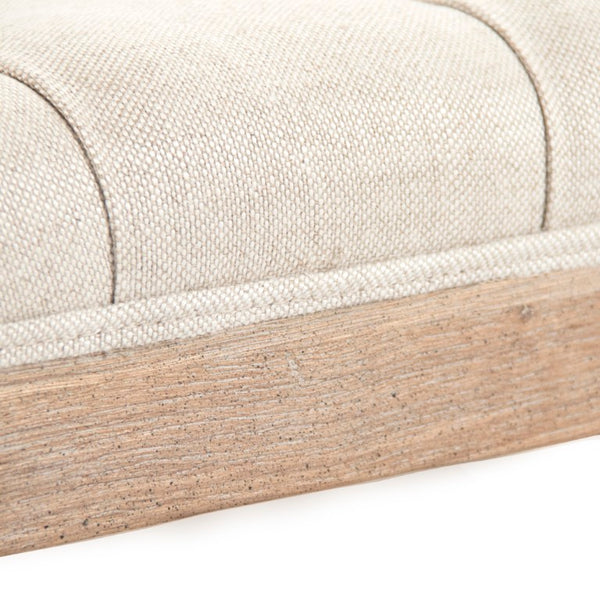 Zentique Square Tufted Ottoman with Oak Frame and Linen Upholstery | Versatile Coffee Table, Seat, Footrest Limed Grey Oak, Cream Natural Linen CFH136-Z E272 A015-A