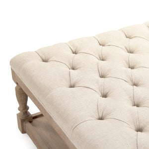 Zentique Square Tufted Ottoman with Oak Frame and Linen Upholstery | Versatile Coffee Table, Seat, Footrest Limed Grey Oak, Cream Natural Linen CFH136-Z E272 A015-A