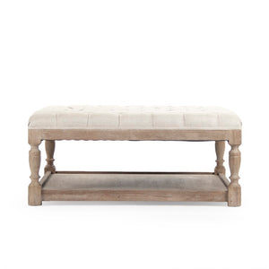 Zentique Square Tufted Ottoman with Oak Frame and Linen Upholstery | Versatile Coffee Table, Seat, Footrest Limed Grey Oak, Cream Natural Linen CFH136-Z E272 A015-A